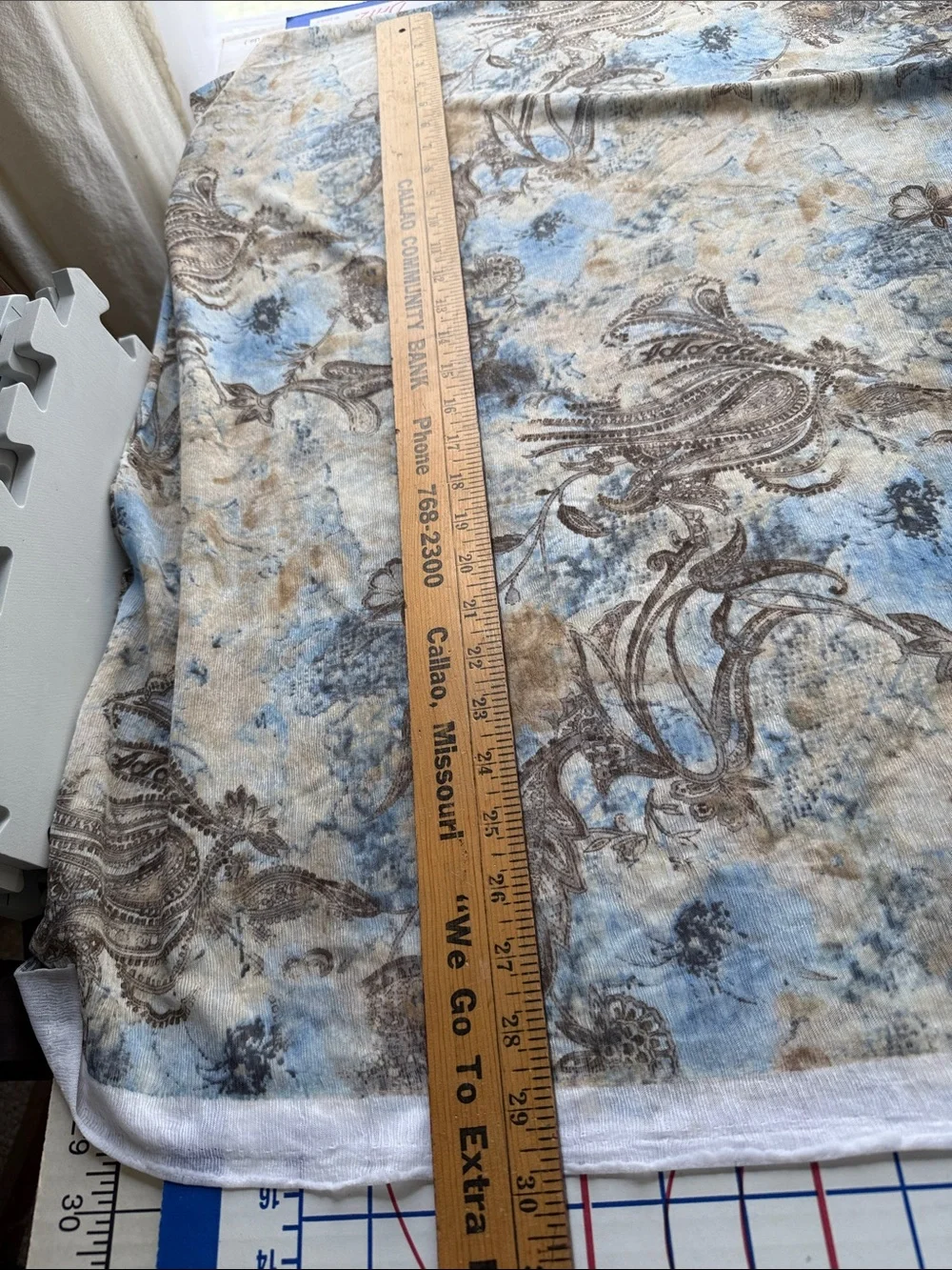 Textured Crepe Knit Fabric Blue Brown Paisley Boho 2.5 Yards x 58